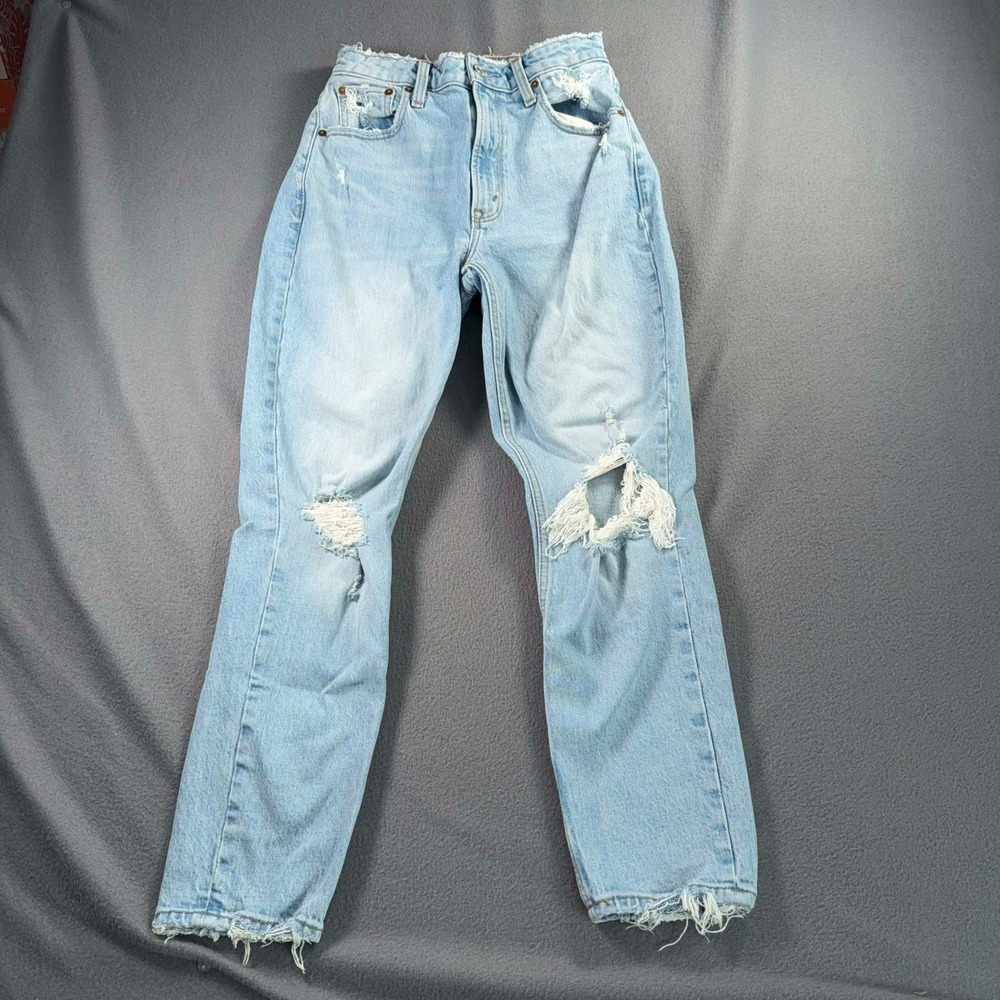 Abercrombie & Fitch Mom High Rise Curve Love Jeans 26x26 Distressed Raw Hem